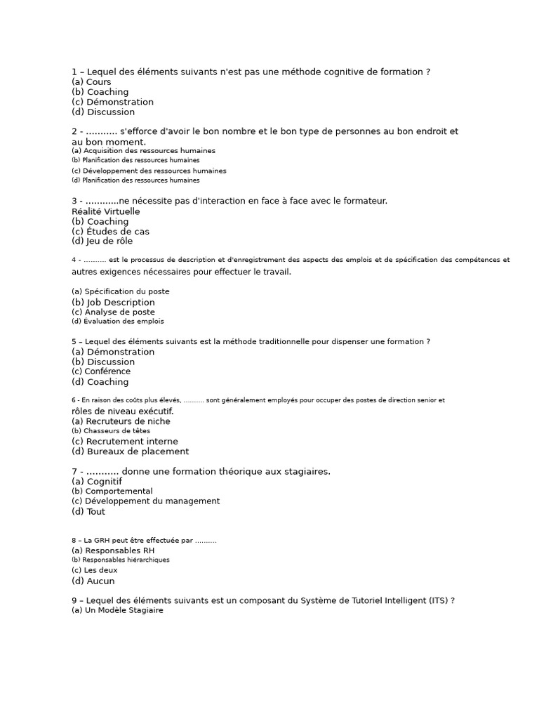 Méthodes de formation et GRH expliquées | PDF | Gestion des ressources ...