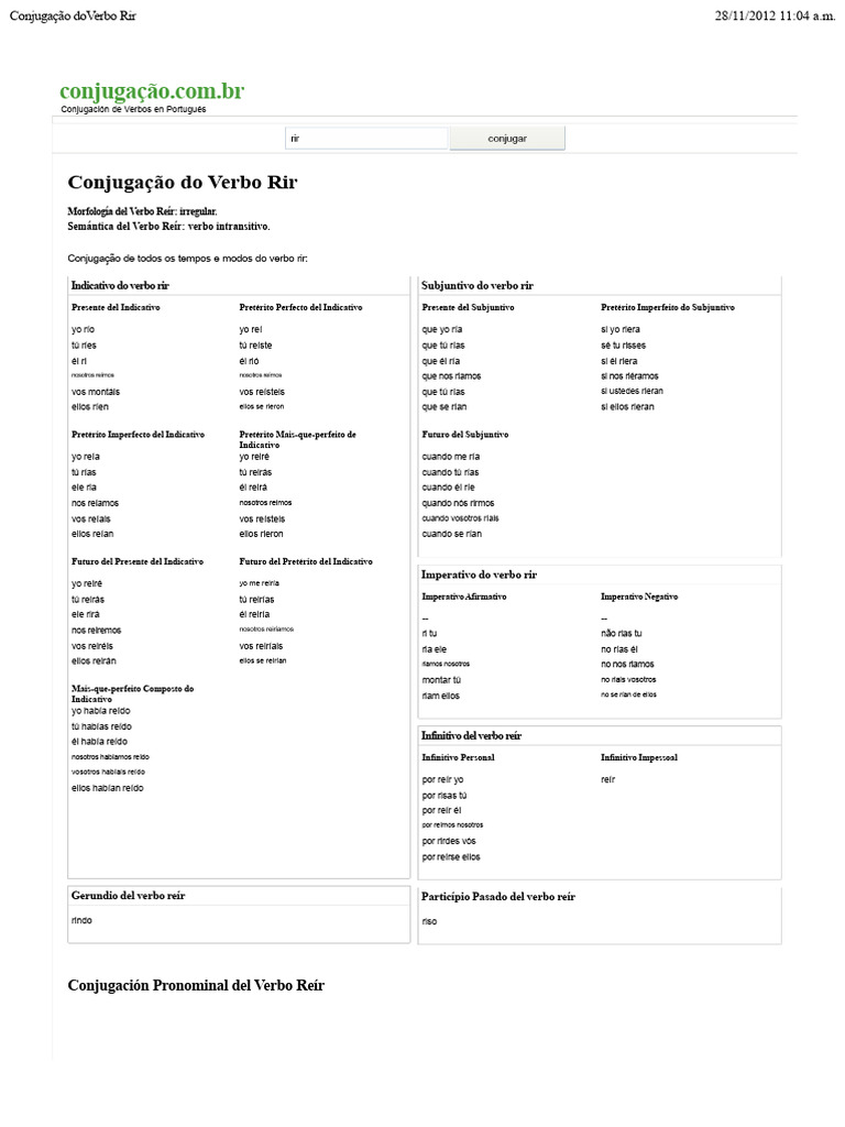 Conjugación Del Verbo Reír | PDF | Verbo | Relaciones sintácticas