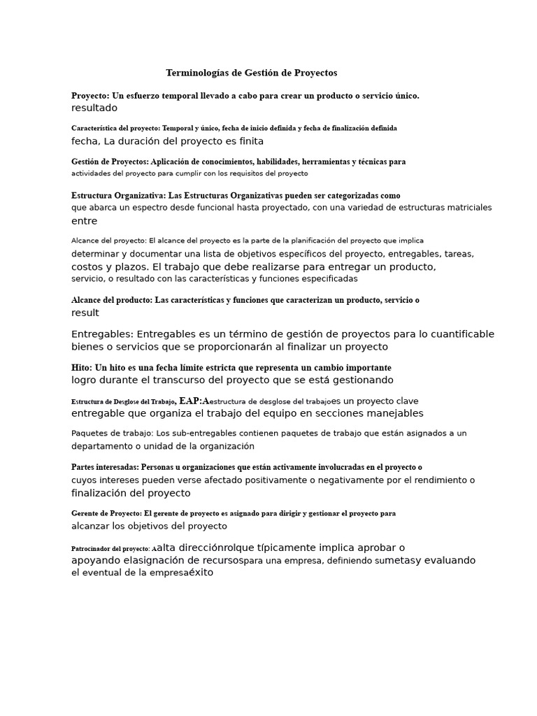 Gestión de Proyectos: Conceptos Clave | PDF | Gestión de proyectos ...