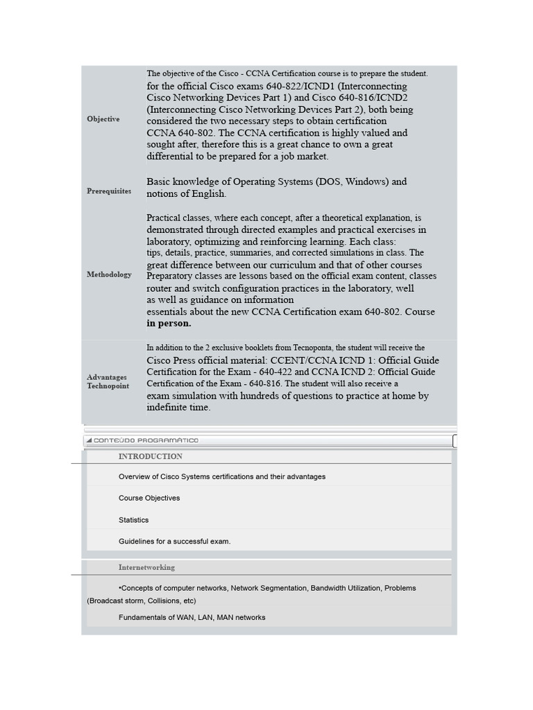 Cisco CCNA Certification Course Overview | PDF | Cisco Certifications ...