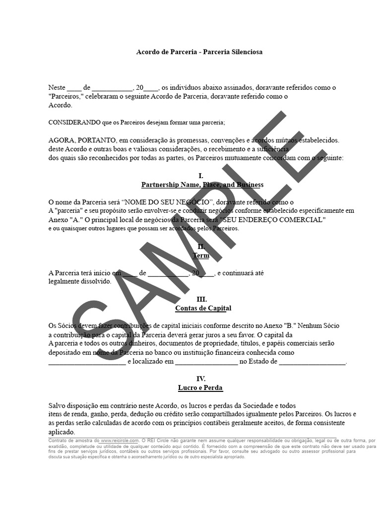 Acordo de Parceria Silenciosa | PDF | Business | Contabilidade
