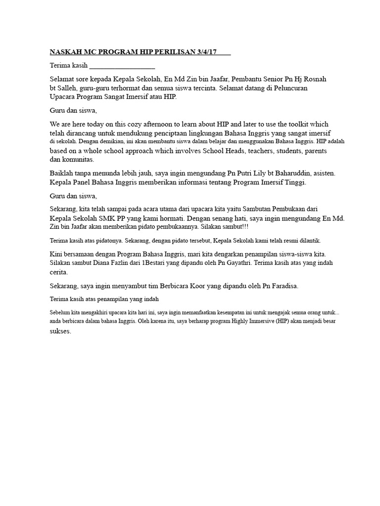 Peluncuran Program MC Script Hip 3 | PDF