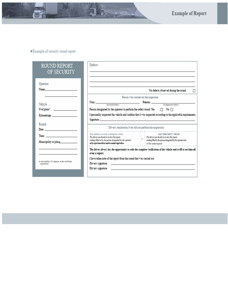 Security Round Inspection Report Template | PDF | Vehicles | Transport
