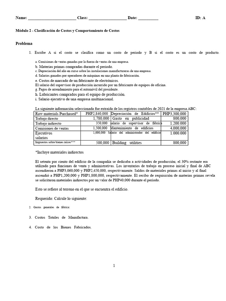 Clasificación y Comportamiento de Costos | PDF