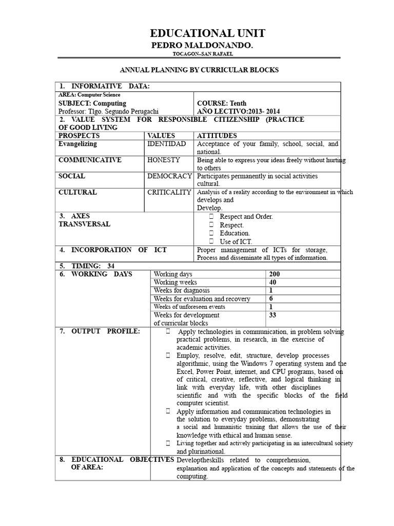 Annual Computer Science Curriculum Plan | PDF | Spreadsheet | Thought