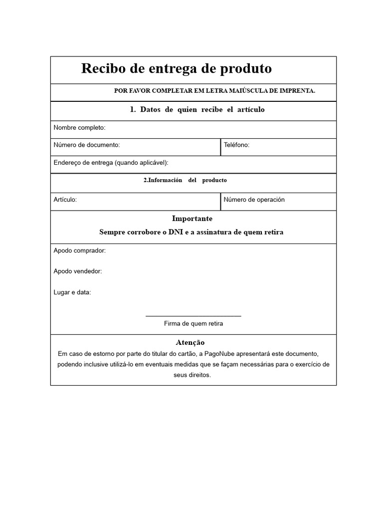 Recibo de Entrega de Produto | PDF