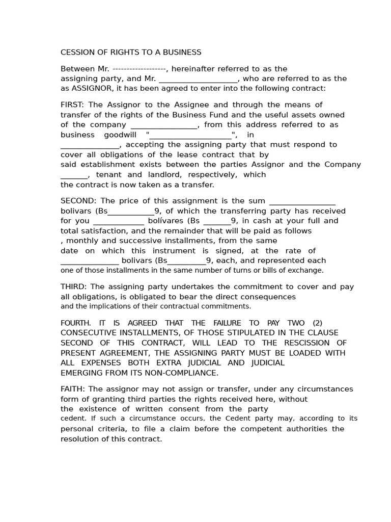 Assignment of Rights of A Business Asset | PDF | Assignment (Law ...