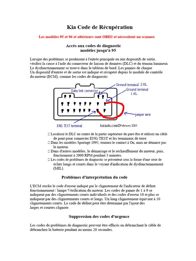 Codes de diagnostic Kia OBD-II et récupération | PDF | Injection (moteur)
