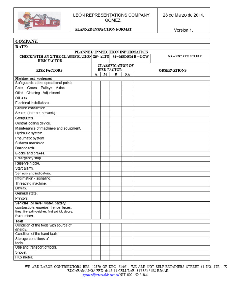 Planned Inspection Format Template | PDF | Machines | Hazards