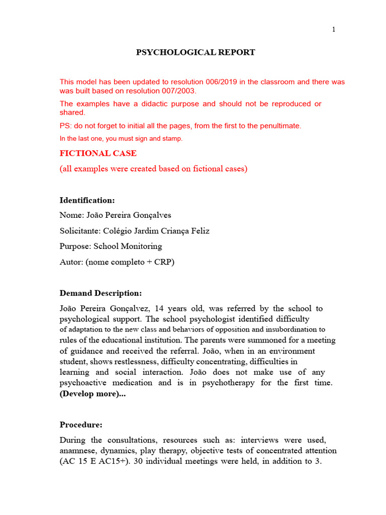 Psychological Report on Student João | PDF | Psychology | Psychotherapy