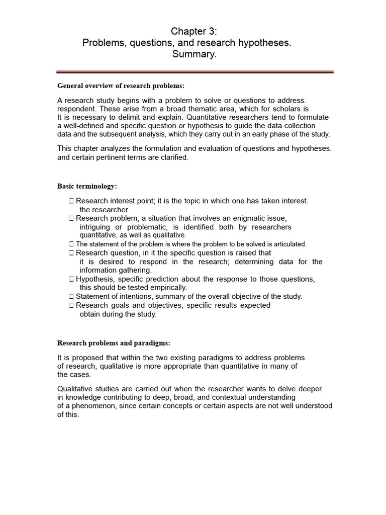 Overview of Research Problems | PDF | Hypothesis | Quantitative Research