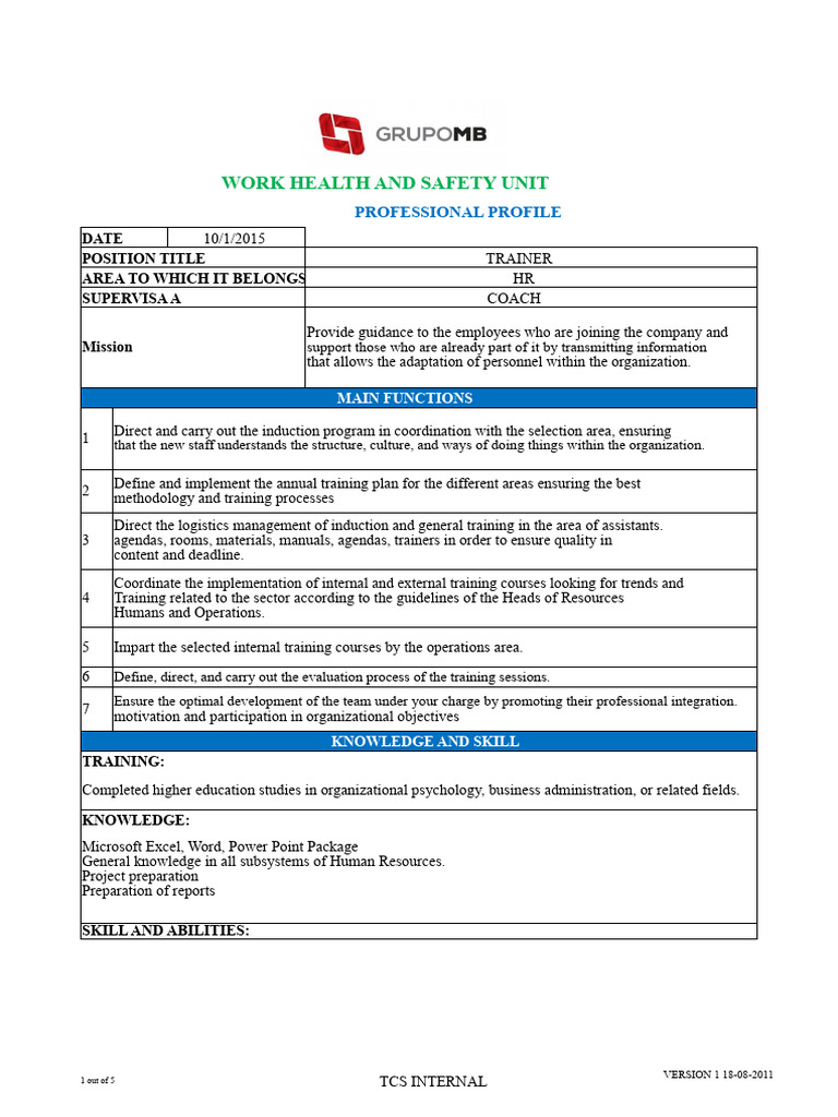 Trainer Job Profile | PDF | Human Resources | Industrial And ...