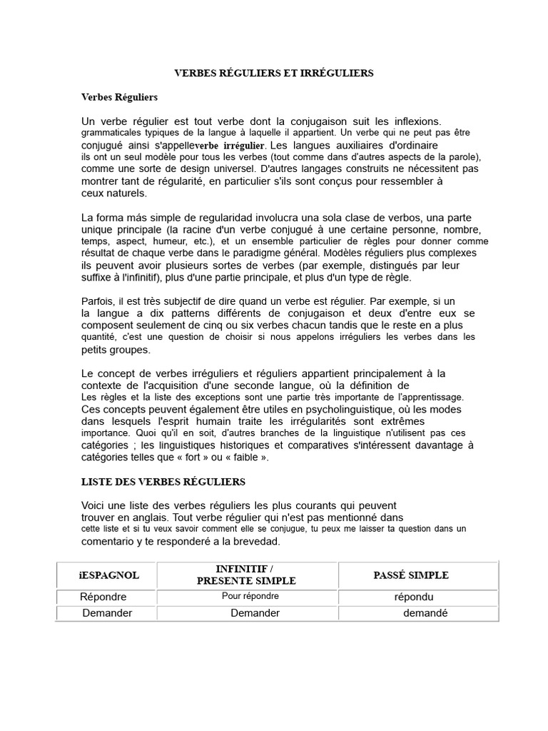 Verbes réguliers et irréguliers en anglais | PDF | Verbe | Conjugaison