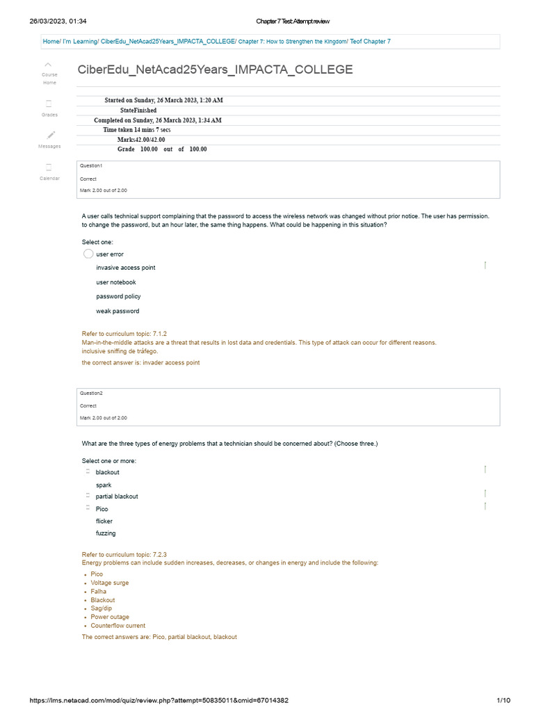 Chapter 7 Test - Attempt Review | PDF | Firewall (Computing) | Cyberspace