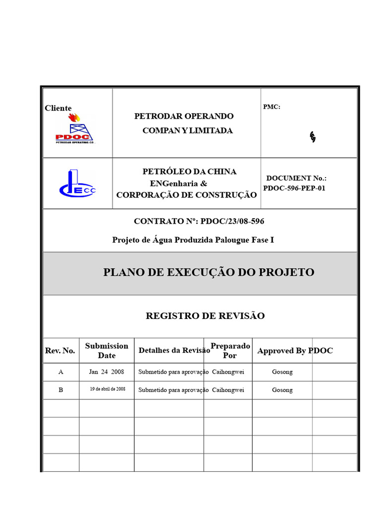 PDOC 596 PEP 01 Plano de Execução Do Projeto Rev 3 | PDF | Engenharia ...