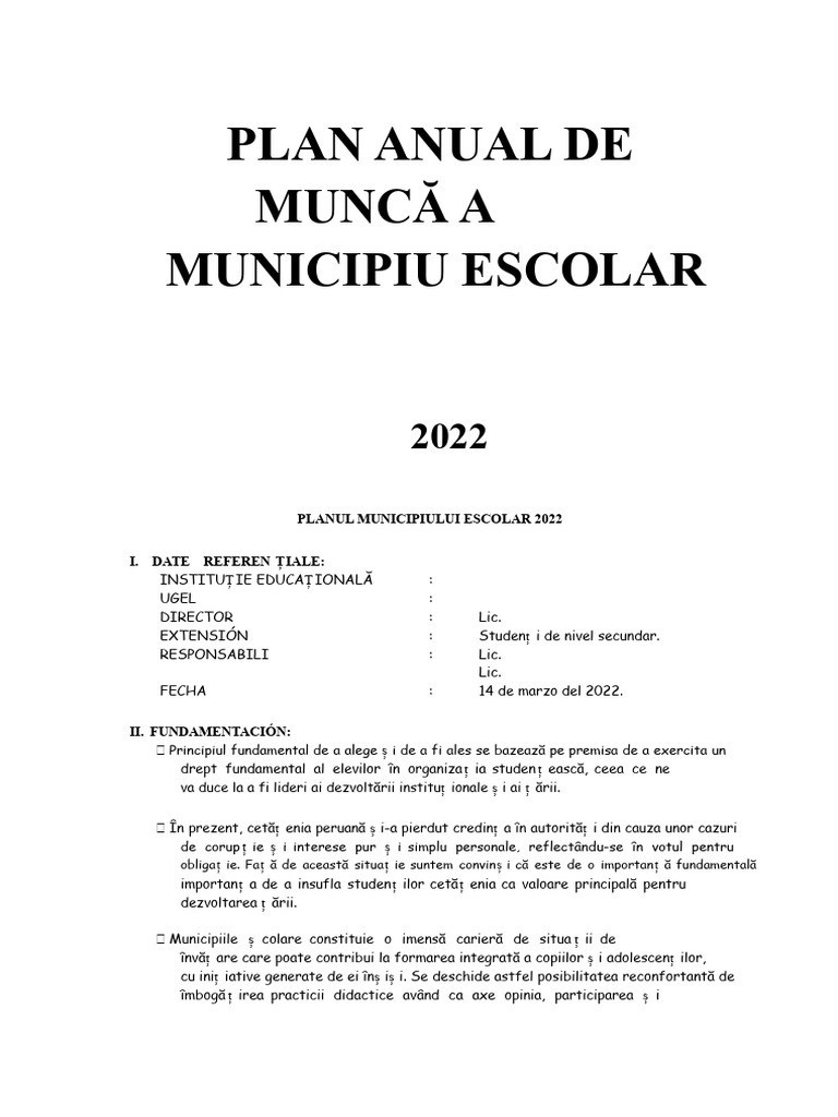 Model de Plan de Municipiu Şcolar | PDF