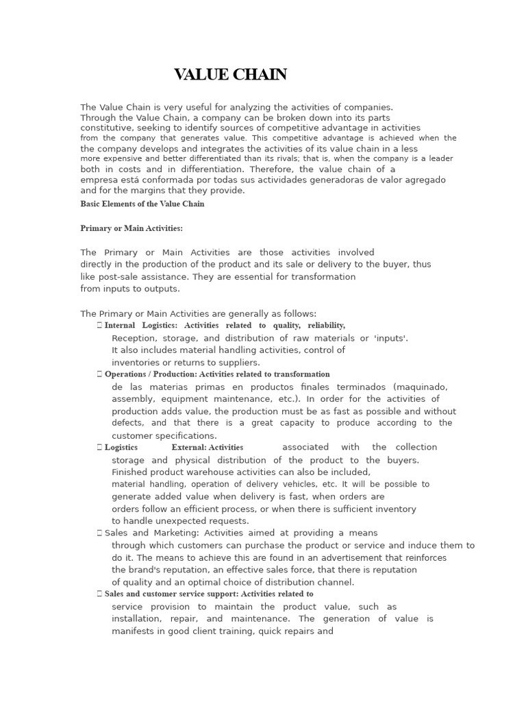 Value Chain | PDF | Logistics | Supply Chain