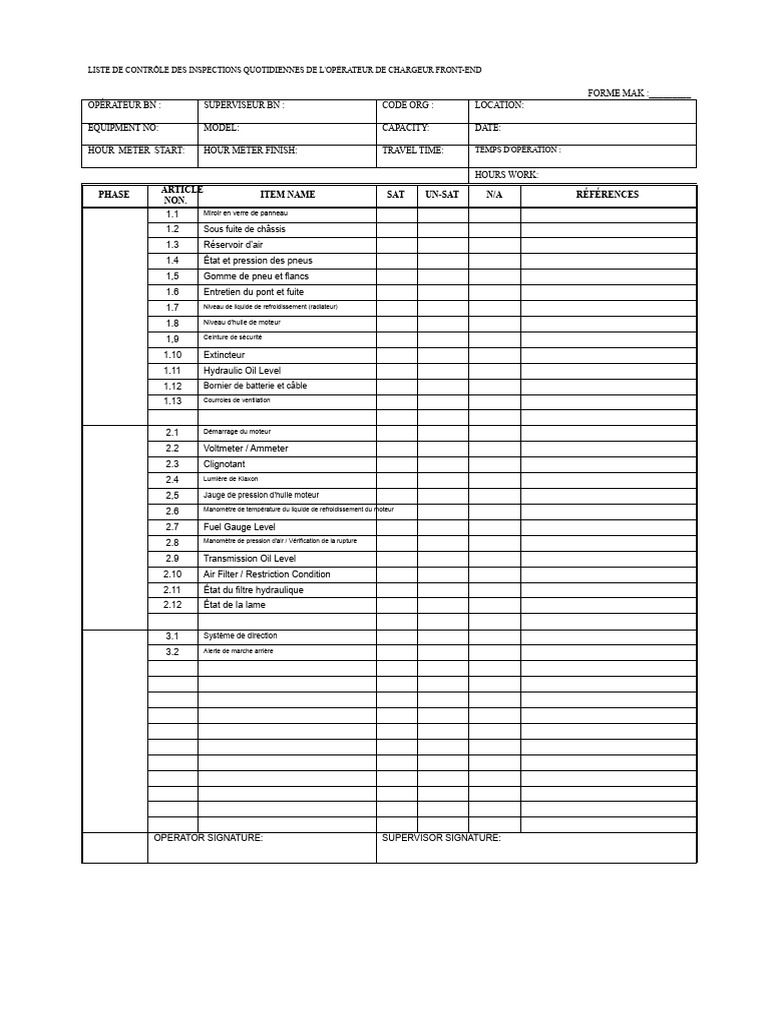 Liste de contrôle quotidienne des chargeurs | PDF | Ingénierie ...