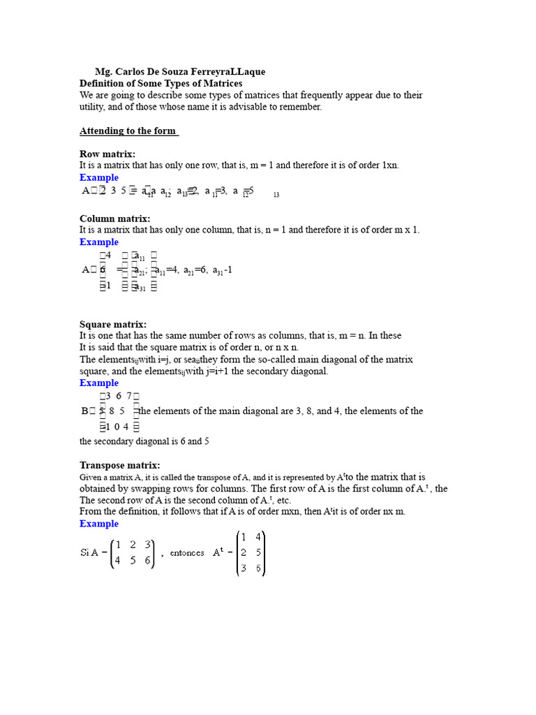 Types of Matrices Explained | PDF | Matrix (Mathematics) | Operator Theory