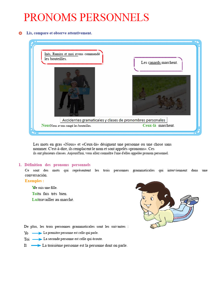 Comprendre les pronoms personnels | PDF | Genre grammatical | Nombre ...