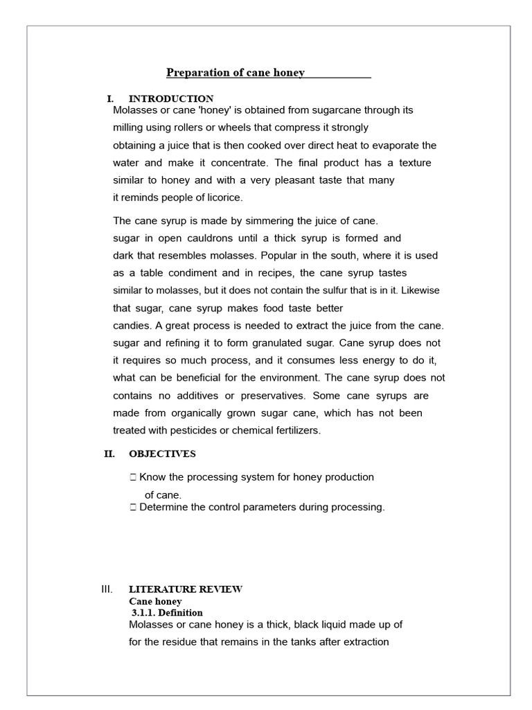 Cane Honey Production Process Guide | PDF | Molasses | Sugarcane
