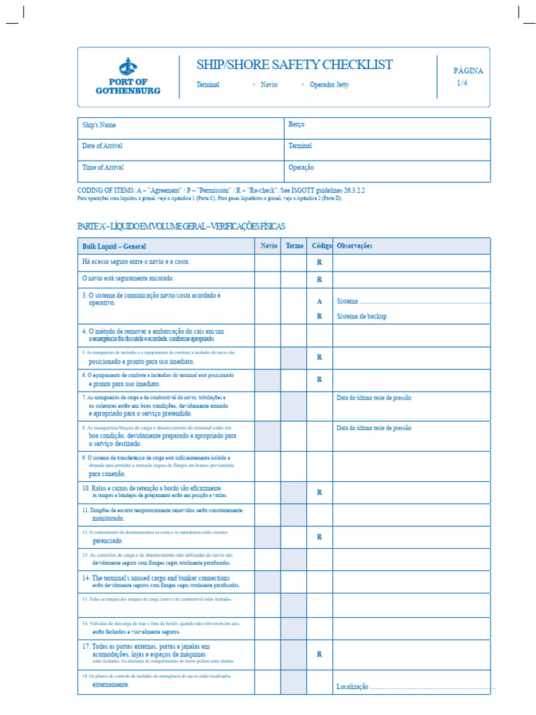 Checklist de Segurança Navio/Costa | PDF | Tempo | Navios