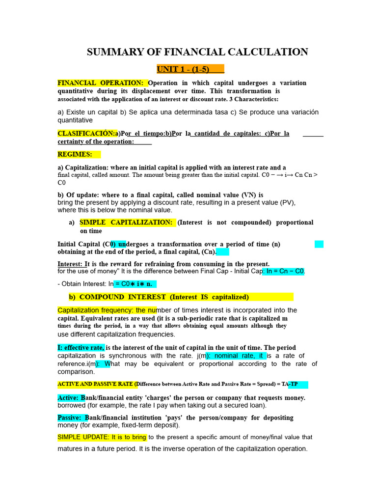 Summary of Financial Calculations With Formulas | PDF | Net Present ...