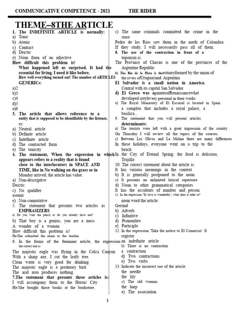 8 Article 2 - 100 Questions 2021 | PDF | Grammatical Number | Noun