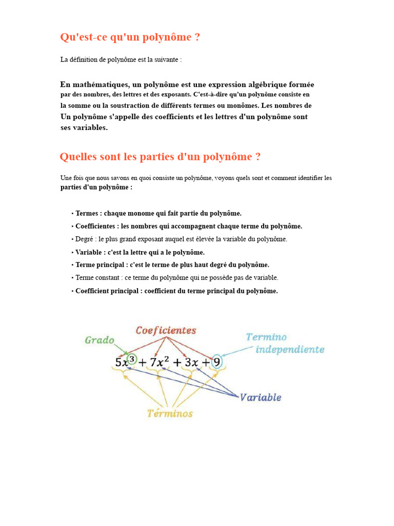 Comprendre les polynômes et leurs opérations | PDF | Polynôme | Somme ...