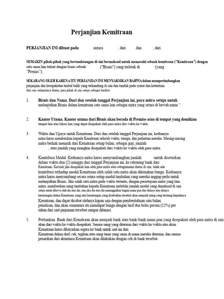 Perjanjian Kemitraan Bisnis Terperinci | PDF