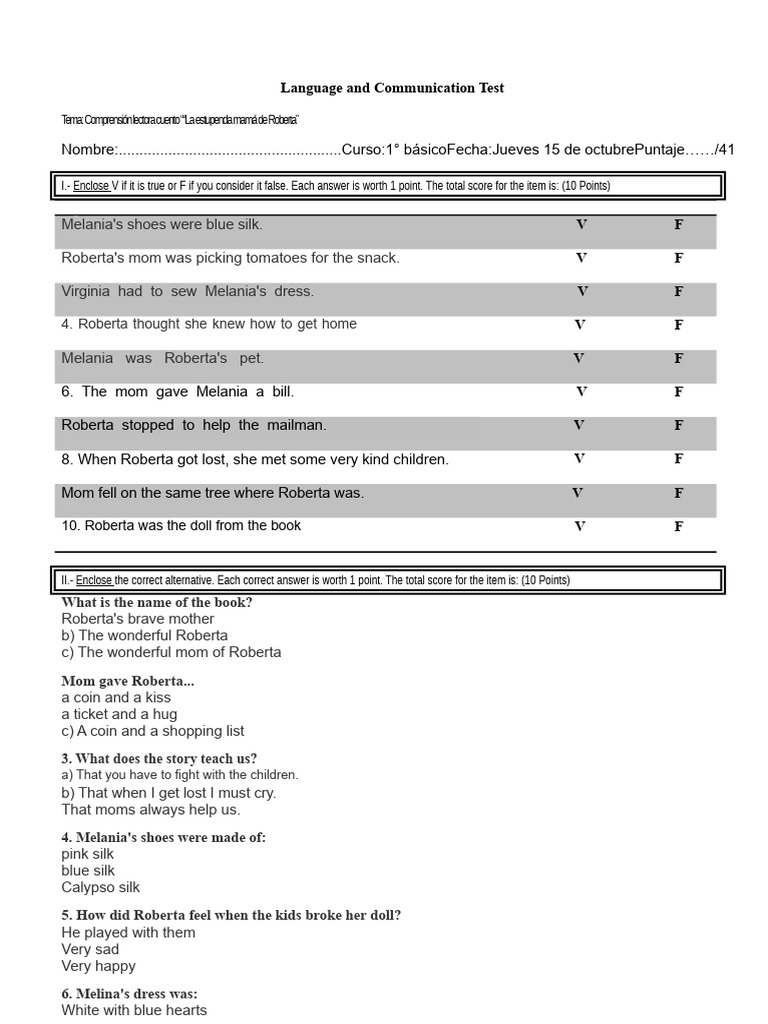Language and Communication Test for Kids | PDF