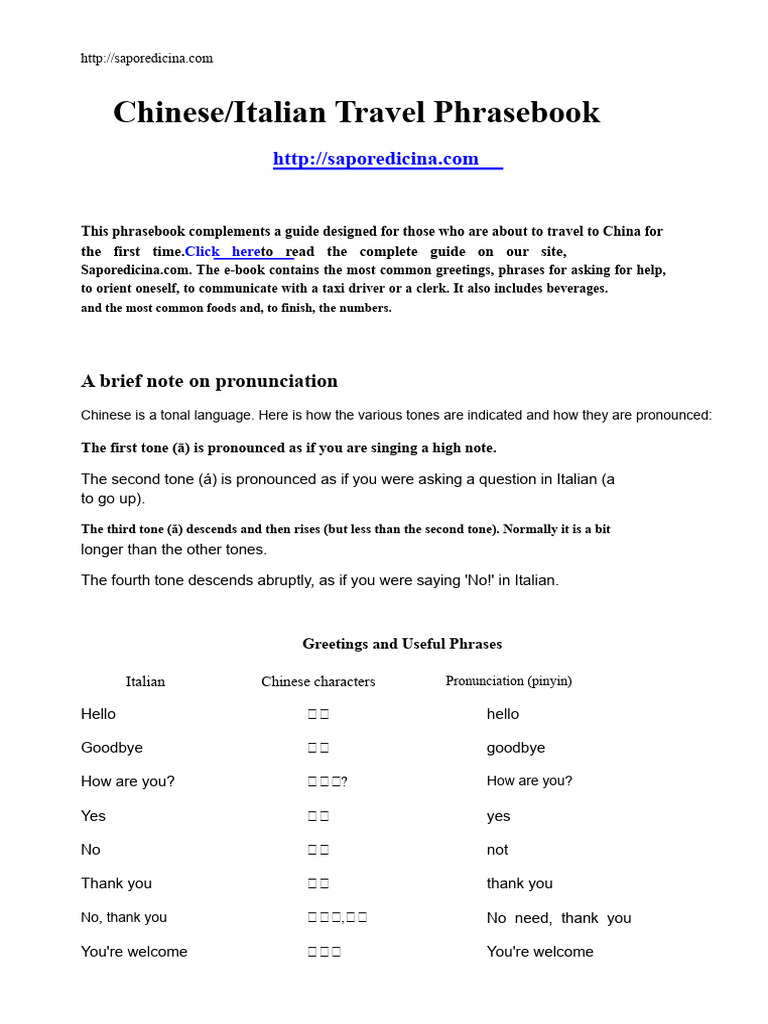 Chinese-Italian Travel Phrasebook | PDF | Chinese Language | Chinese ...