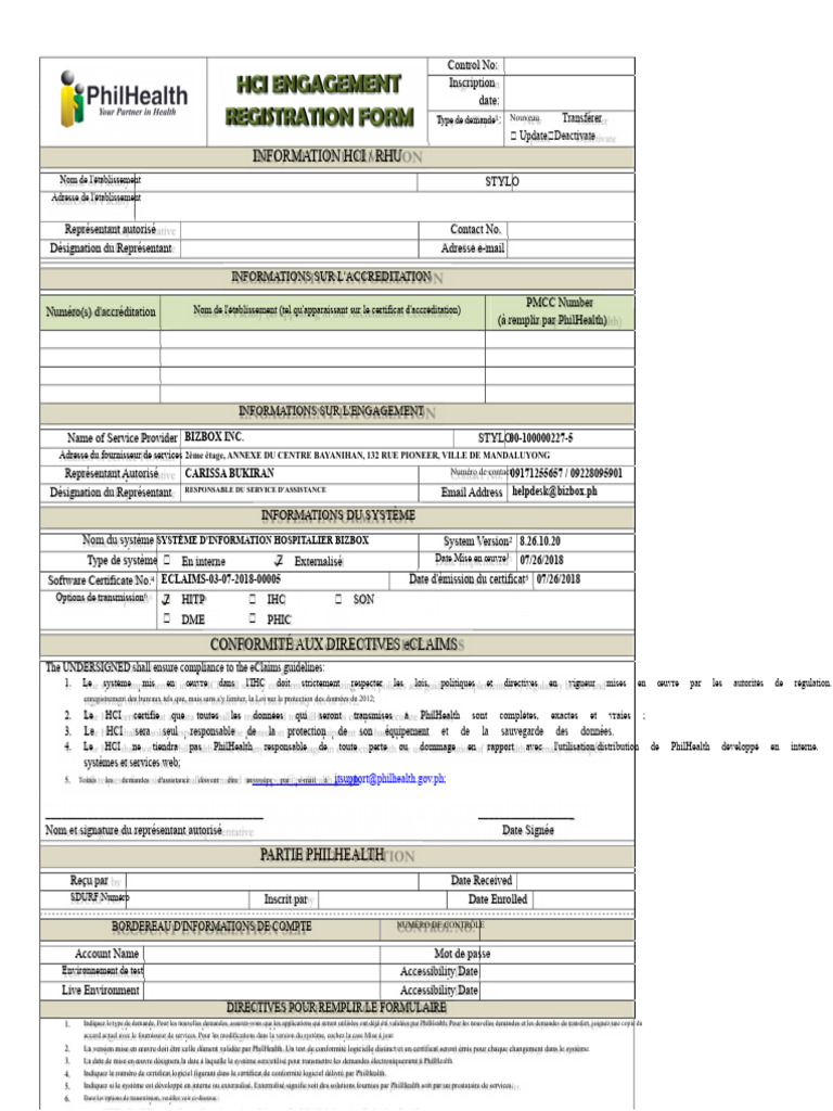 Formulaire d'Inscription HCI/RHU PhilHealth | PDF | Informatique