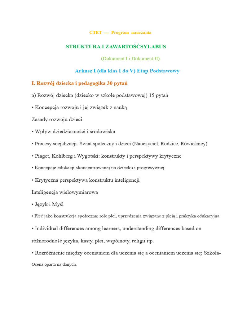 Program Nauczania CTET | PDF