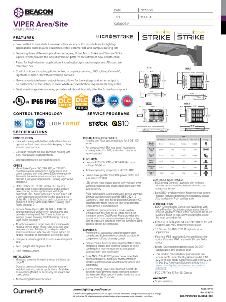 Viper LED Area/Site Luminaire Overview | PDF | Light Emitting Diode ...