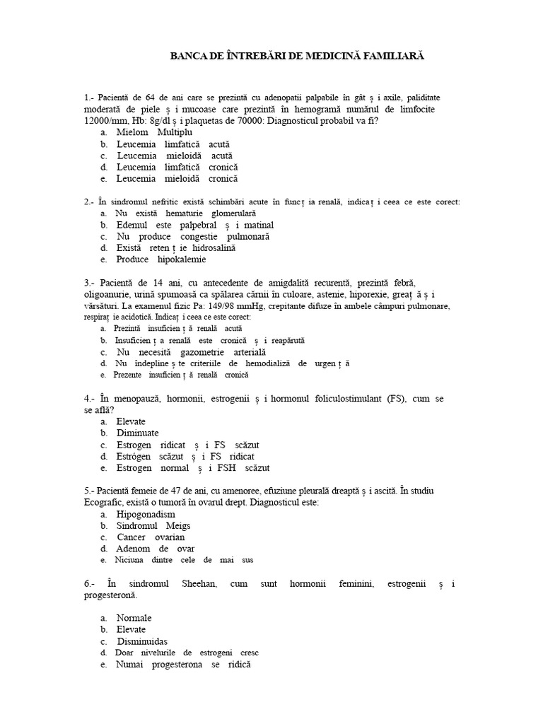 Banca Întrebare Medicină Familială | PDF