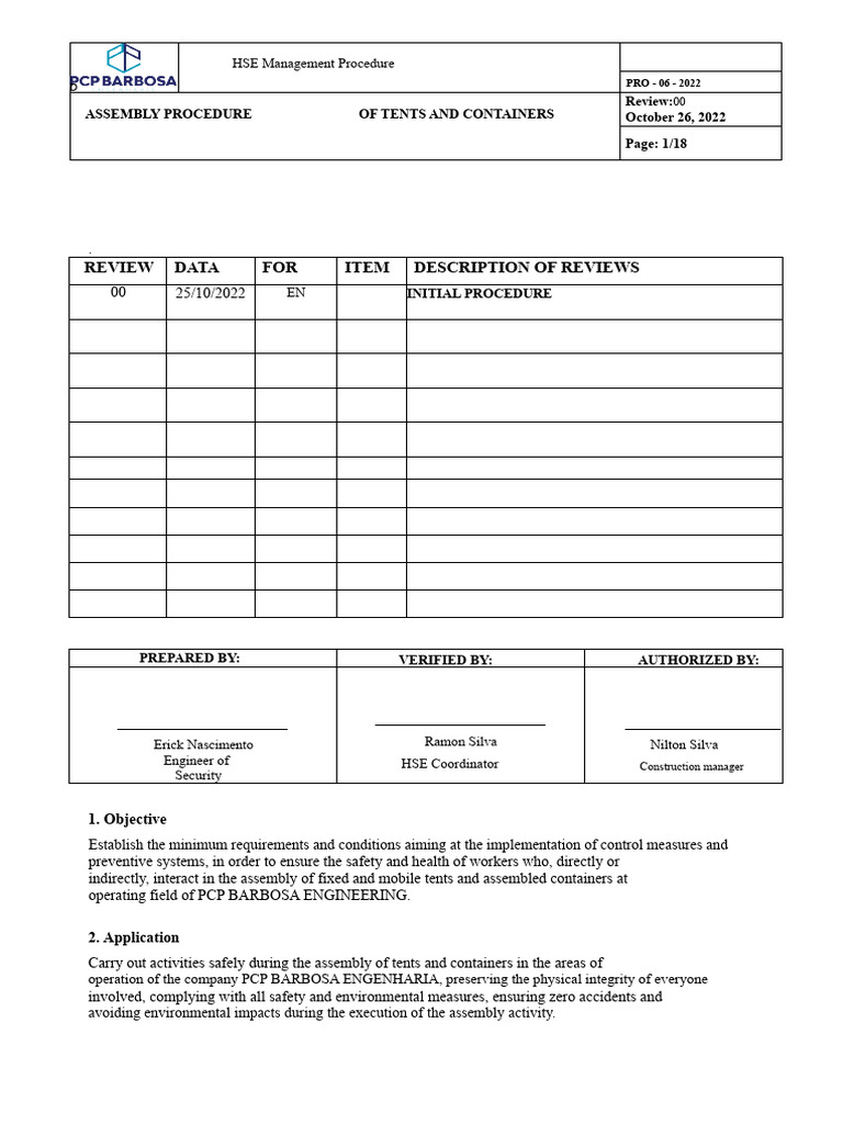 Pro - 032 Safety Procedure Tent Assembly - Rev. 00 - 26.10.2022 | PDF ...