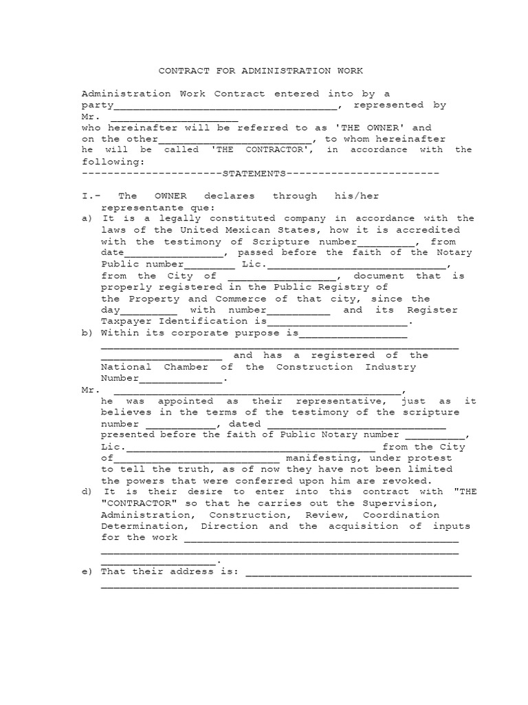 Administration Work Contract | PDF | Subcontractor | Damages