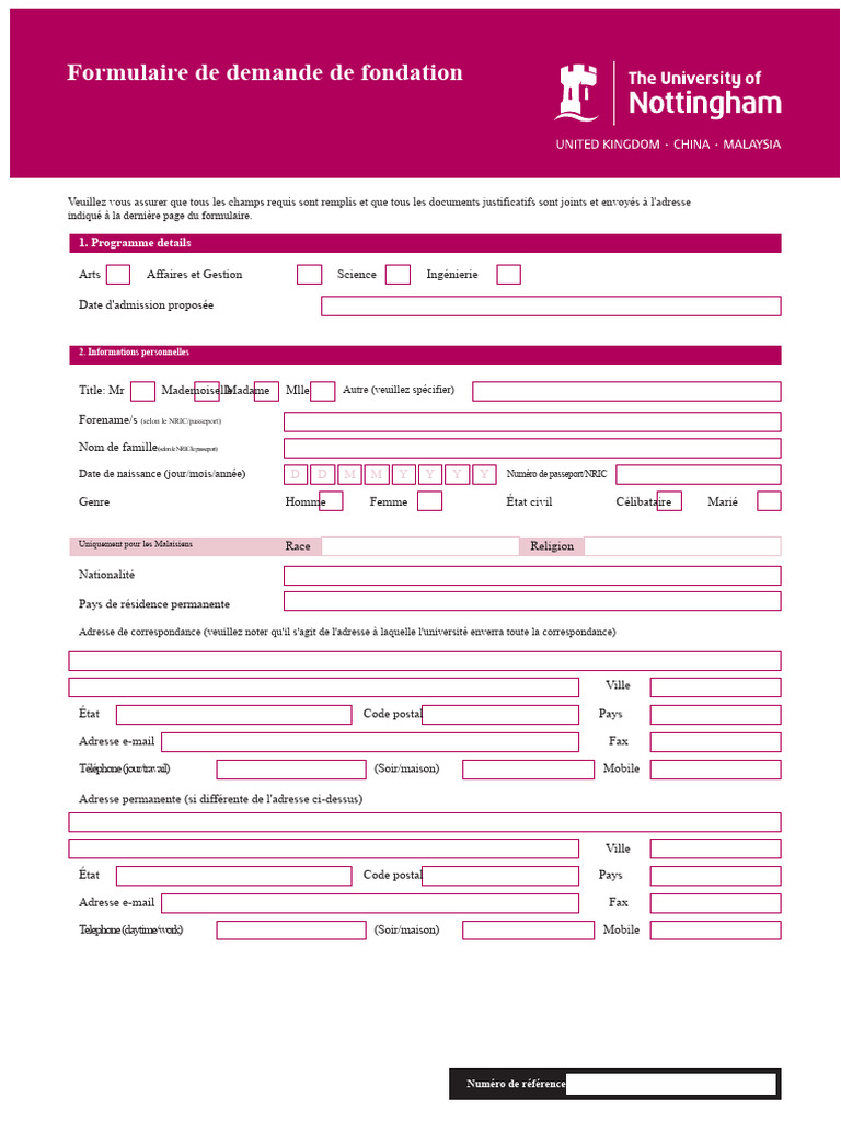 Formulaire de demande d'admission universitaire | PDF