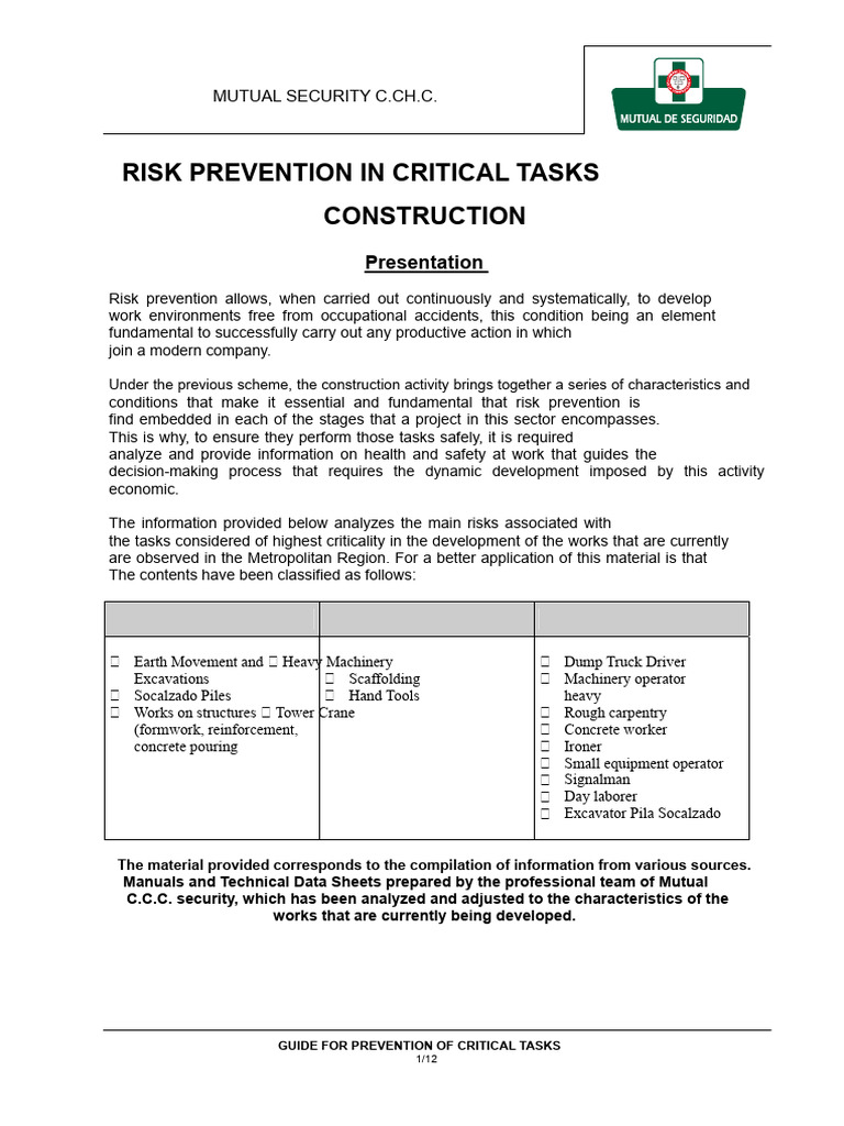 Risk Prevention in Critical Tasks in Construction | PDF | Crane ...