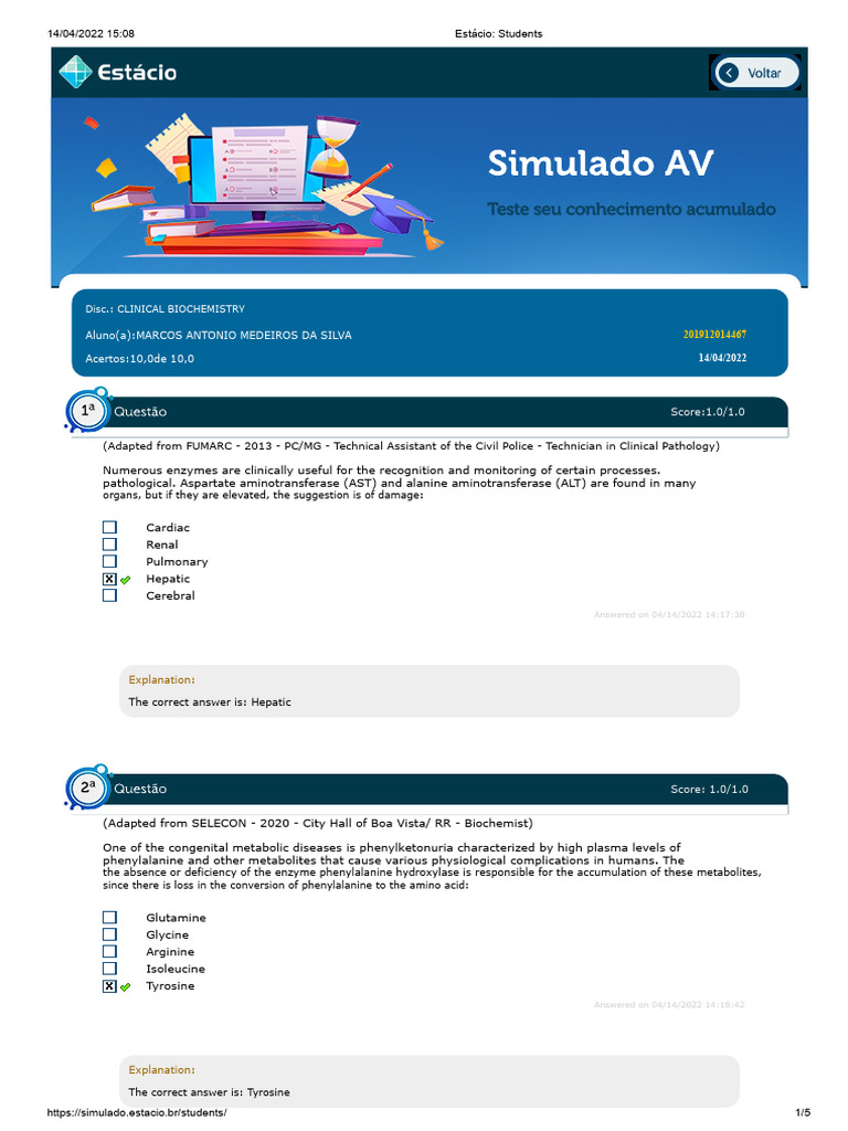 Clinical Biochemistry Simulation | PDF | Diabetes | Myocardial Infarction