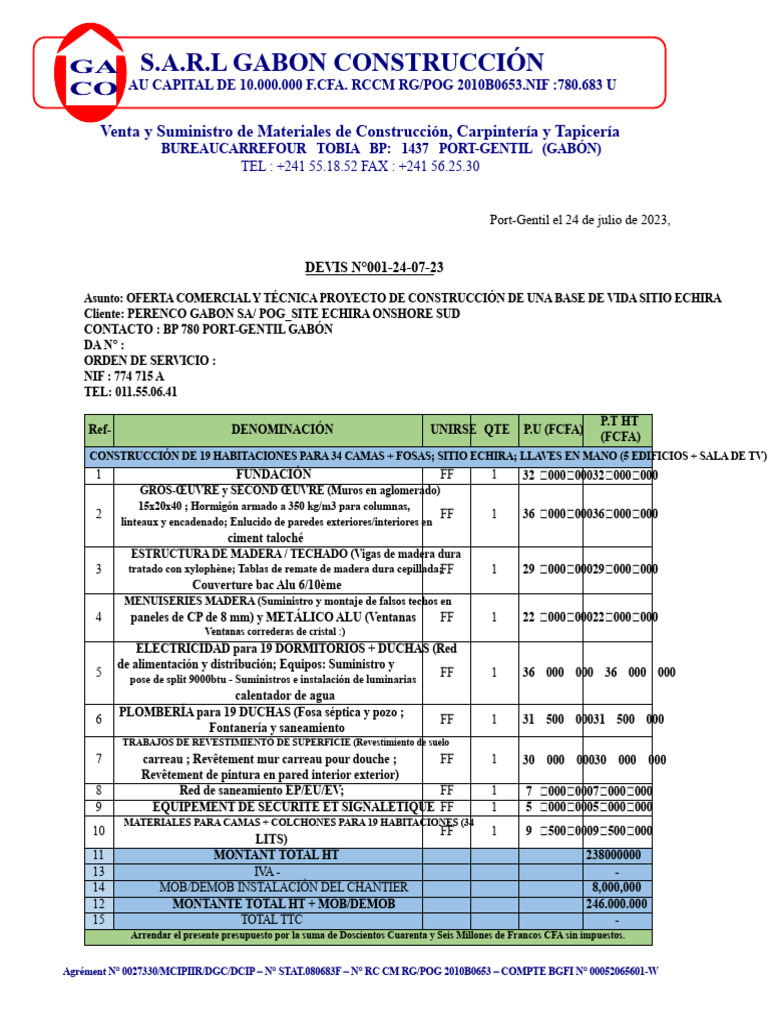 Oferta de Construcción en Gabón | PDF | Ingeniería de Edificación ...