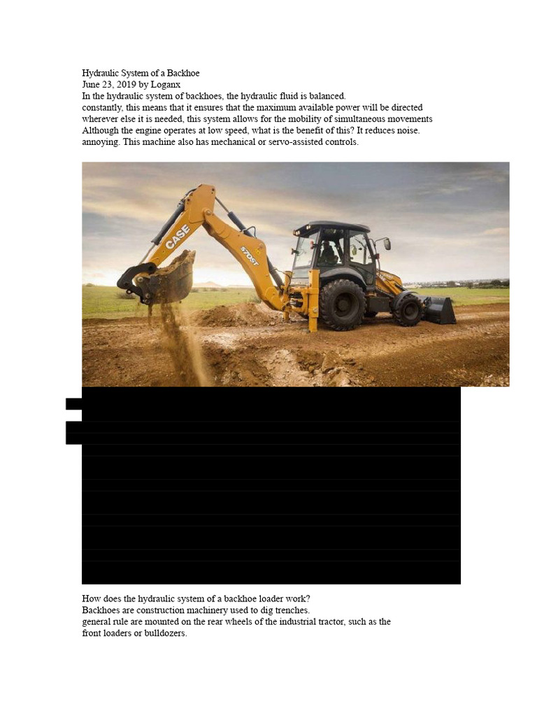 Backhoe Hydraulic System Explained | PDF | Loader (Equipment) | Tractor