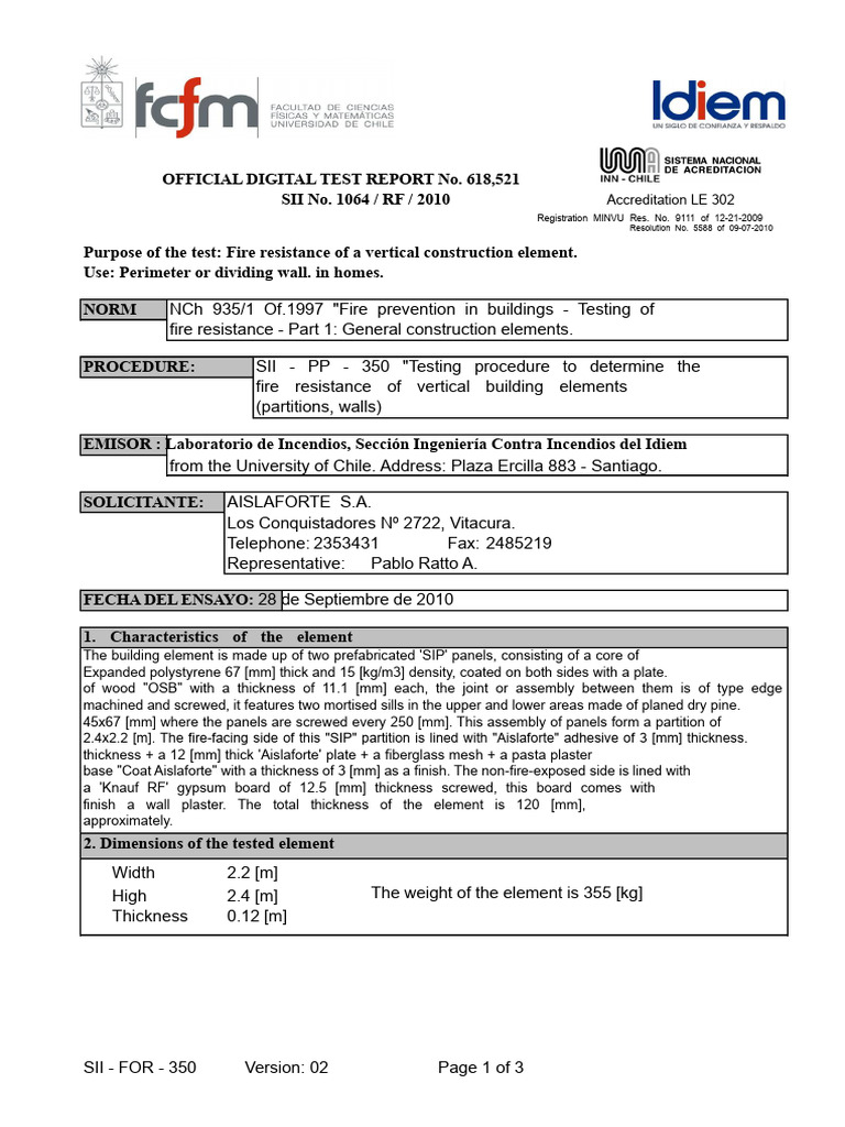 Fire Resistance Test Report for SIP Panels | PDF | Plaster | Drywall