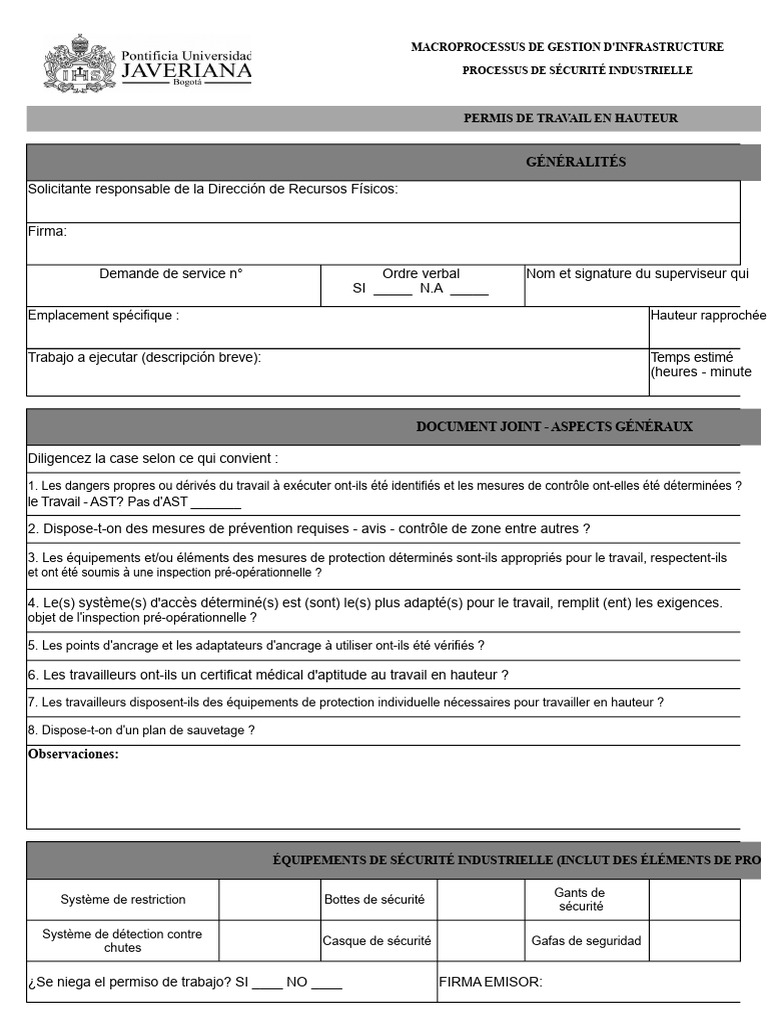 Permis de Travail en Hauteur : Sécurité et Procédures | PDF | Sécurité
