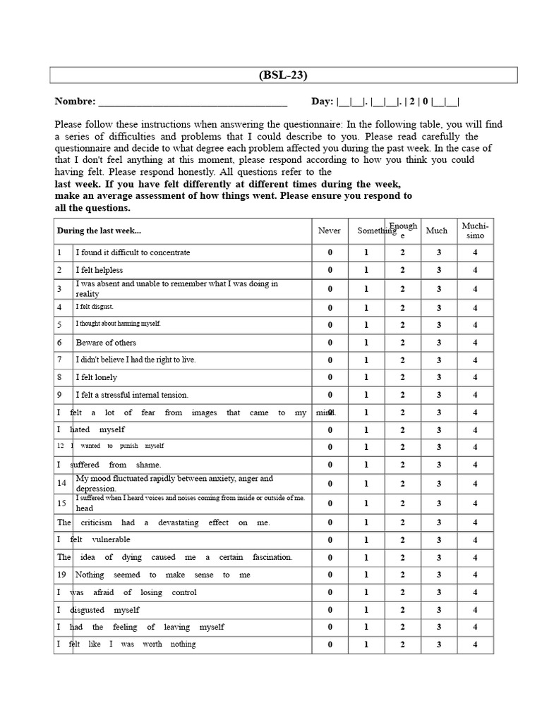BSL 23 | PDF | Questionnaire | Feeling