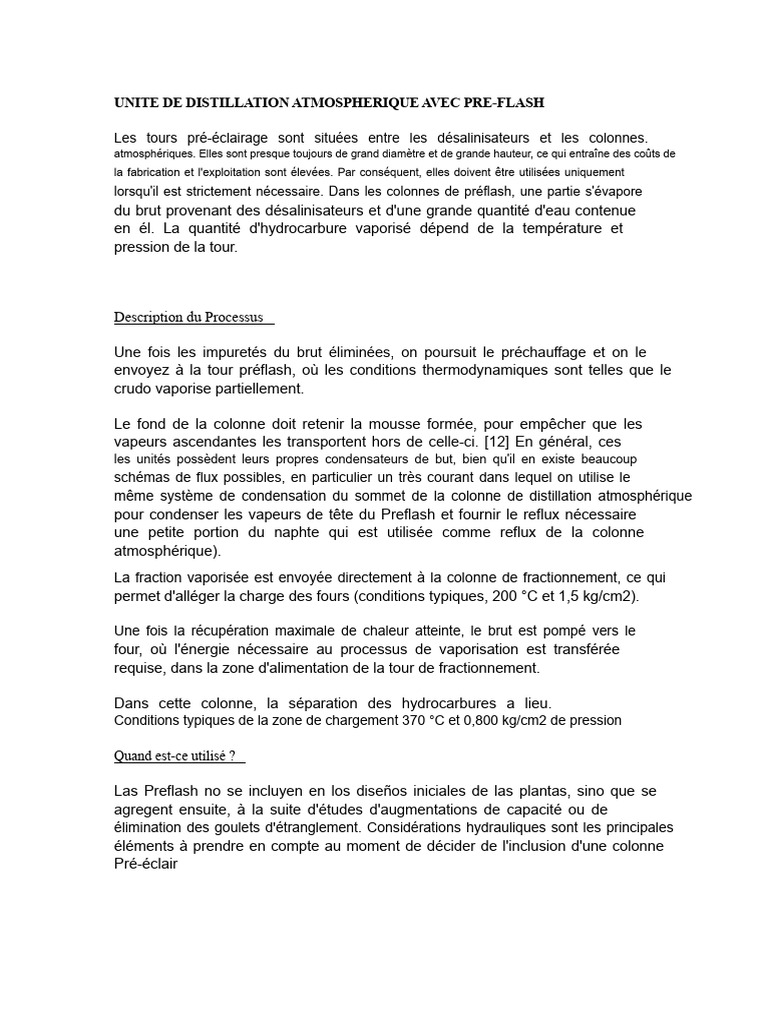 Unité de Distillation Atmosphérique avec Préflash | PDF | Distillation ...
