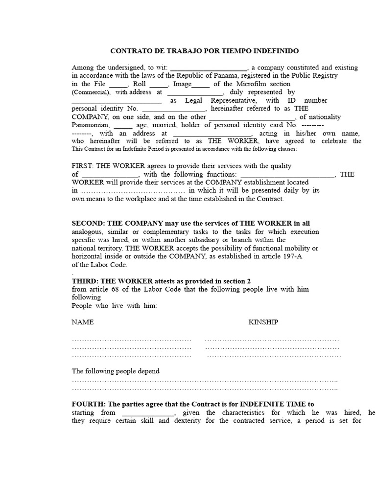 Indefinite Employment Contract Template | PDF | Employment | Overtime