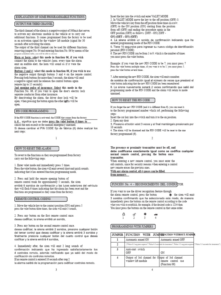 Vehicle Alarm System Programming Guide | PDF | Remote Control | Electronics