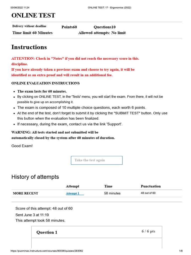 Ergonomics Online Test Instructions | PDF | Psychology